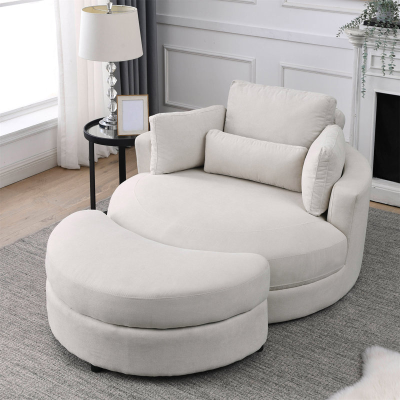 Parkview Sofa Couch Swivel Accent Barrel Sofa Lounge Club Big Round Chair with Storage Ottoman Brayden Studio Fabric Light Gray Linen